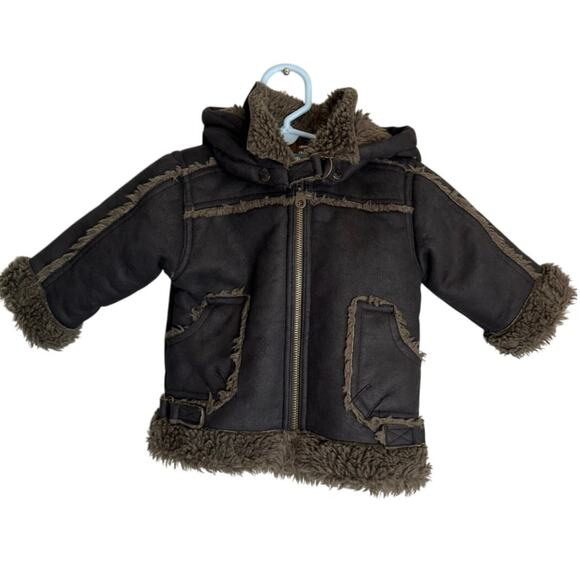 Deux Par Deux Faux Fur Suede Jacket with Detachable Hood Baby 12 Months - Picture 1 of 7